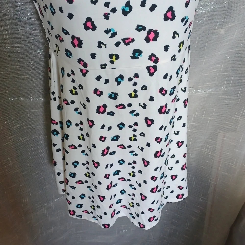 Squeese Girls leopard dress, cream, pink, blue, Sz 10/12, stretchy